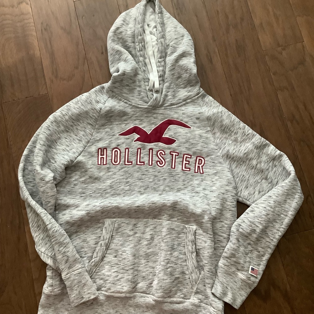 Hollister Mens Graphic Hoodie Sweatshirt Grey Logo Medium